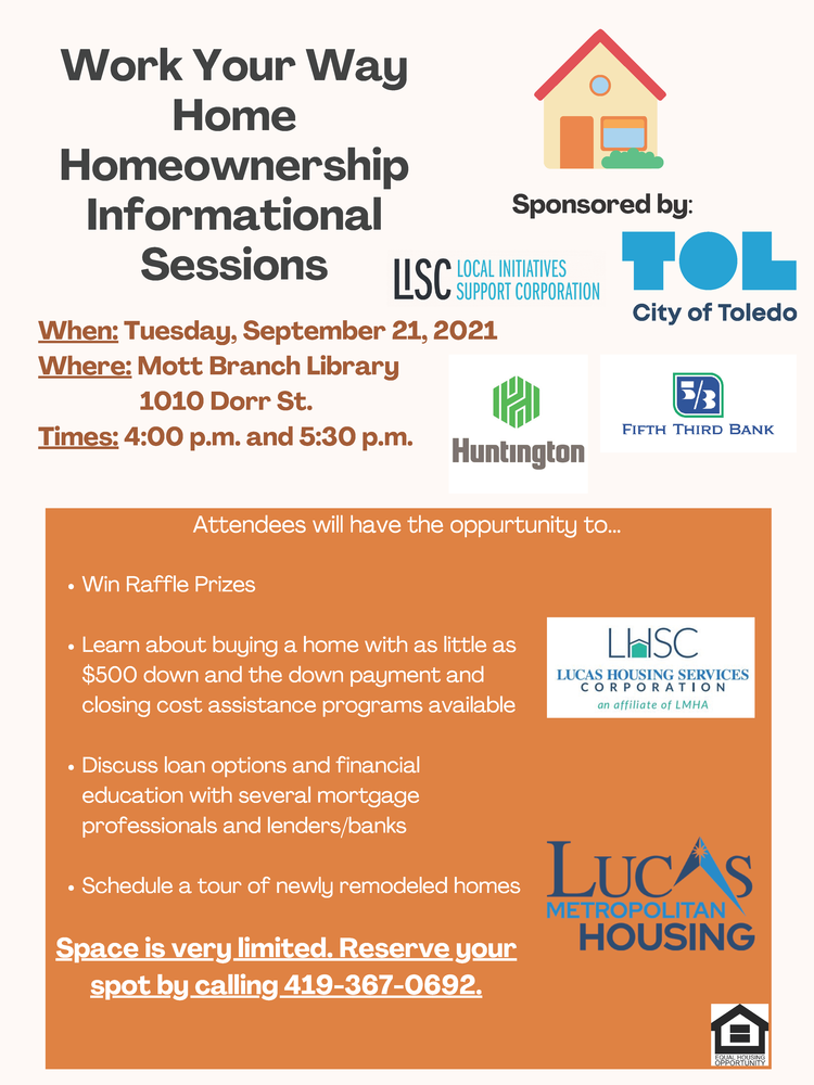 Work Your Way Home Informational Session Flyer - info listed below