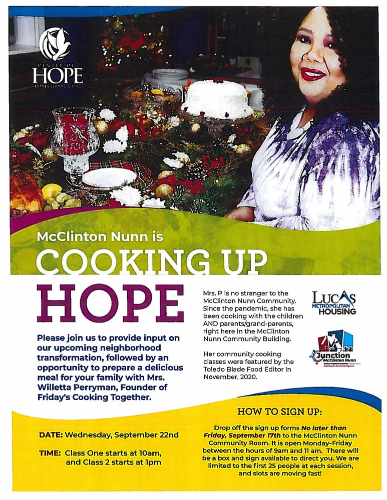 McClinton Nunn Cooking Up HOPE Flyer - information listed below